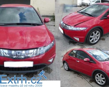 6.4.2016 Dražba automobilu Honda Civic 1,8I, r. 2008. Vyvolávací cena 136.000Kč.